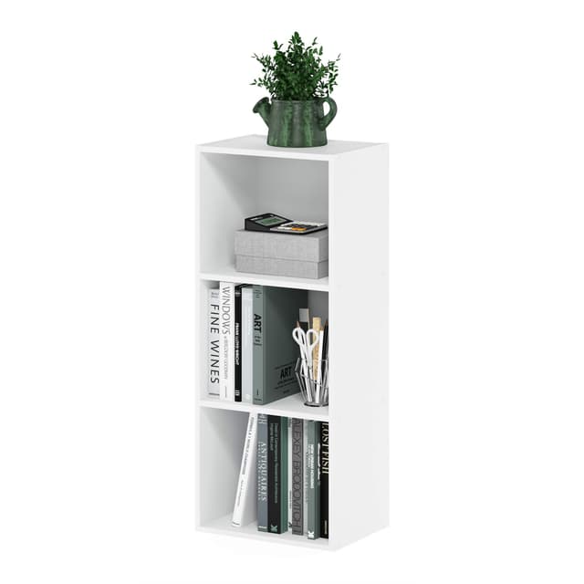 Furinno LUDER Book Shelf, 3-Cube Bookshelf, Bookcase with Open Shelves, 9.3 x 12 x 31.5, for Living Room, Bedroom, Home Office, White