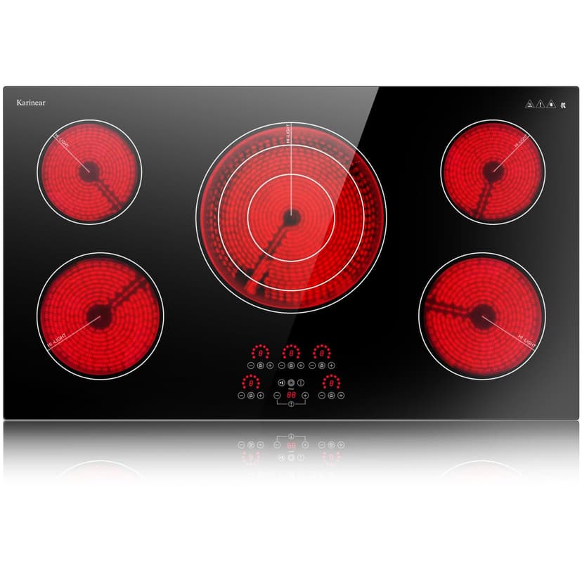 Karinear Electric Cooktop 36 Inch, Upgrade Sensor Touch 5 Burners Electric Stove Top, Built-in Ceramic Cooktop, Pause, Timer, Safety Lock, Triple Ring Expandable Burner,9400W, 220V
