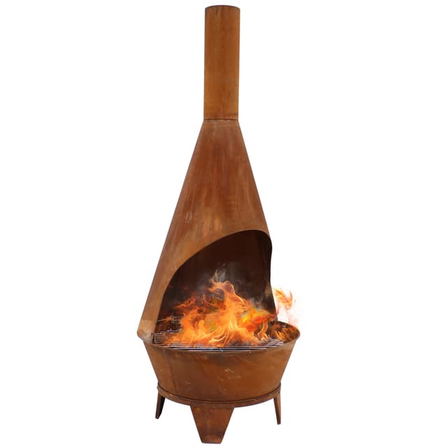 Sunnydaze 6-Foot Large Chiminea Outdoor Fireplace - Outdoor Wood-Burning Fireplace - Chimney Fire Pit with Grill Grate - Rustic
