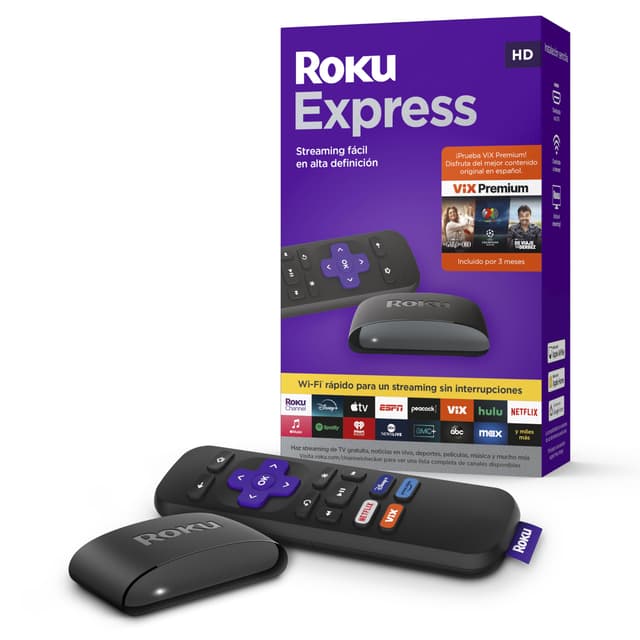 Roku Express Dispositivo de Streaming HD para TV (Spanish Edition) - Con VIX Premium, Control remoto con botones de acceso rápido I Roku Express HD Streaming Device for TV, with VIX Premium Offer