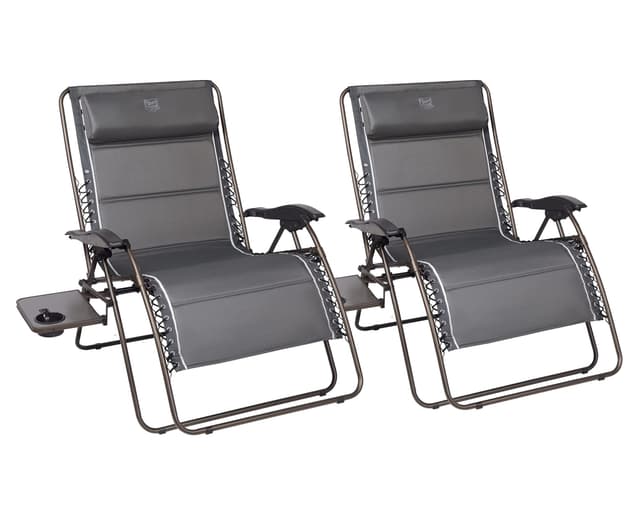 Timber Ridge Oversized Zero Gravity Chair, 33In Wide XXL Zero Gravity Reclining Chair with Side Table, Full Padded Lounge Chair for Outdoor Camping Patio Lawn, Heavy Duty Supports 500lbs, Grey-2 Pack