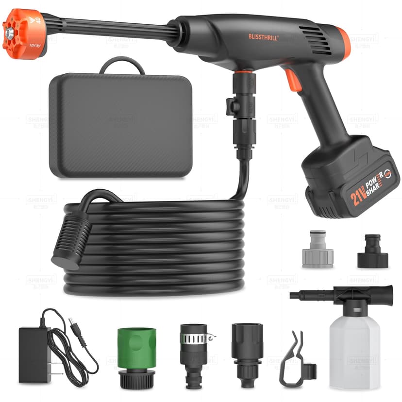 Cordless Pressure Washer Battery Powered; 1100PSI 2.4 GPM Portable Cordless Power Washer with 6-in-1 Nozzle, Foam Cannon, 21V Battery&Charger; Handheld Battery Pressure Washer for Home, Car (5028-9)