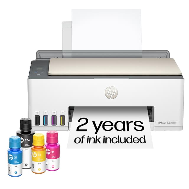 HP Smart Tank 5000 Wireless All-in-One Ink Tank Printer, Scanner, Copier with 2 Years of Ink Included, Best-for-Home, Cartridge-Free, Refillable, AI-Enabled, an EcoTank Alternative (5D1B6A)