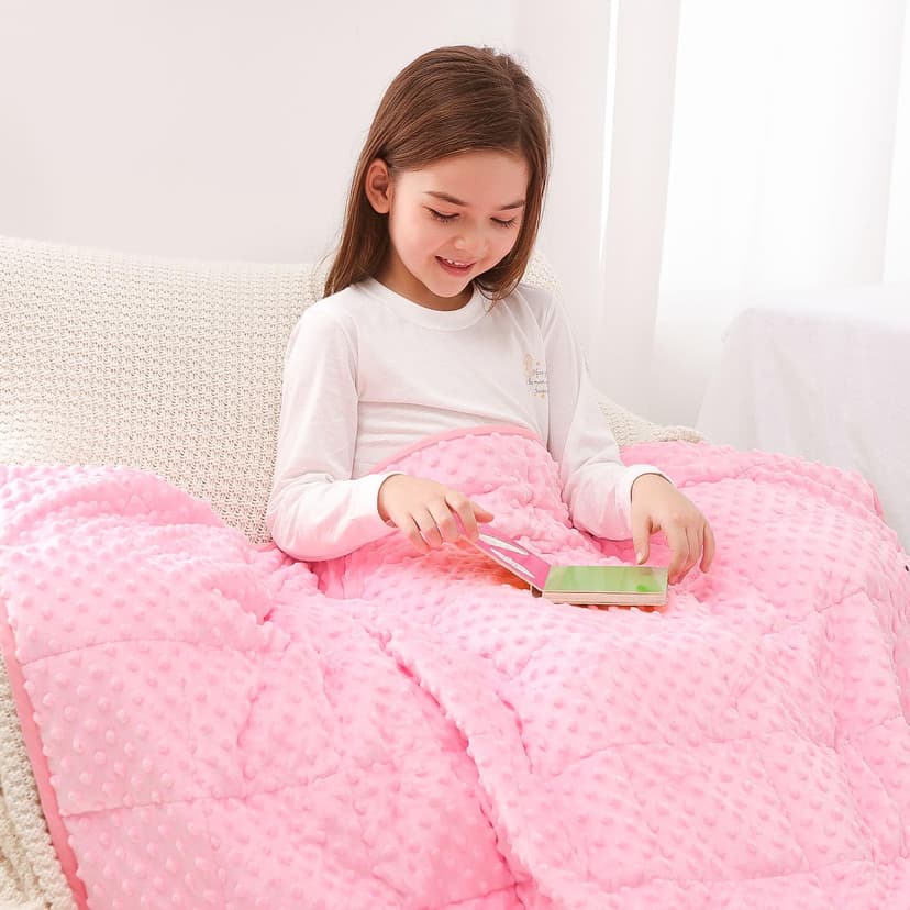 Kivik Weighted Blanket 7 lbs, Small Minky Dotted Blankets, Soft Heavy Blanket Throw, Machine Washable, 41 x 60 Inches Pink