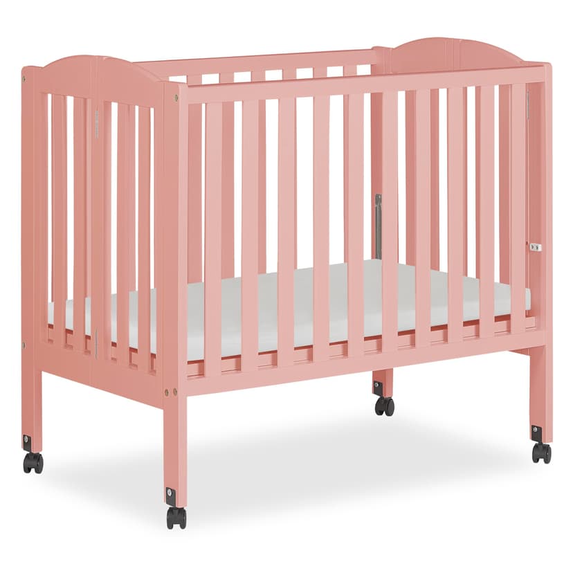 Dream On Me 2-in-1 Portable Folding Stationary Side Crib in Dusty Pink, Greenguard Gold Certified, Two Adjustable Mattress Height Positions,Made of Solid Pinewood, Flat Folding Crib