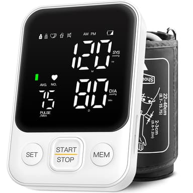 Blood Pressure Monitor Upper Arm Machine Accurate Adjustable BP Cuff Kit Led Backlit Display 2 Users 240 Sets Memory Includes Storage Bag White