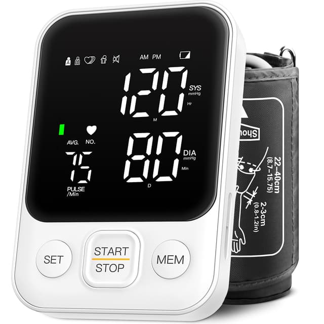 Blood Pressure Monitor Upper Arm Machine Accurate Adjustable BP Cuff Kit Led Backlit Display 2 Users 240 Sets Memory Includes Storage Bag White