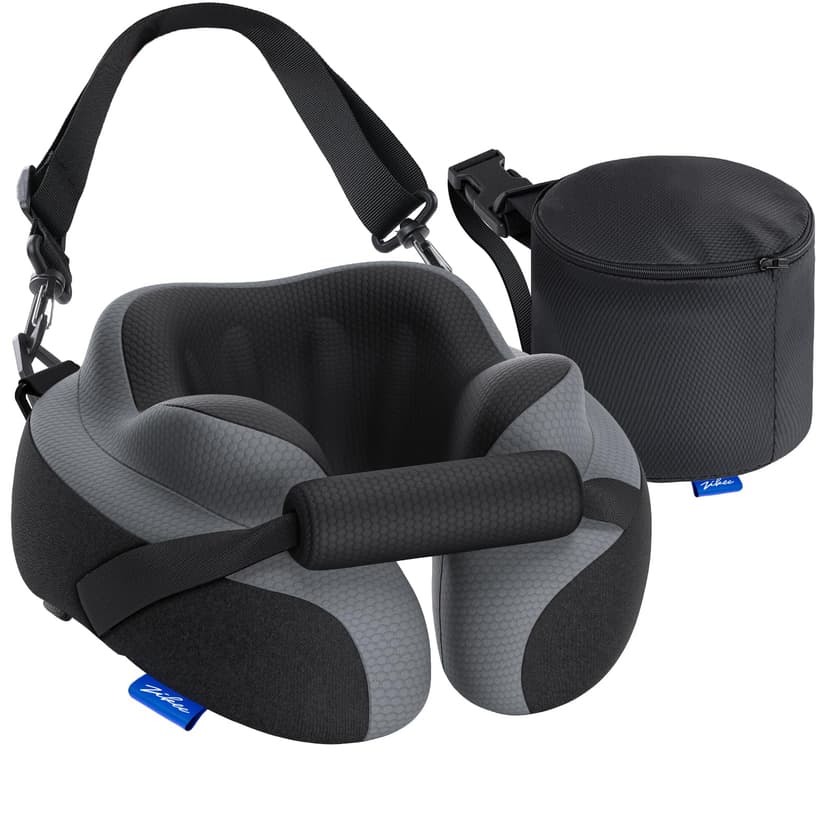 ZIKEE Ergonomic Travel Neck Pillow for Airplane, Dual-Hold Design to Stabilize Head and Neck on Flights, Ear-Free Memory Foam Airplane Travel Pillow, Quality Carrying Case, Breathable & Washable Cover