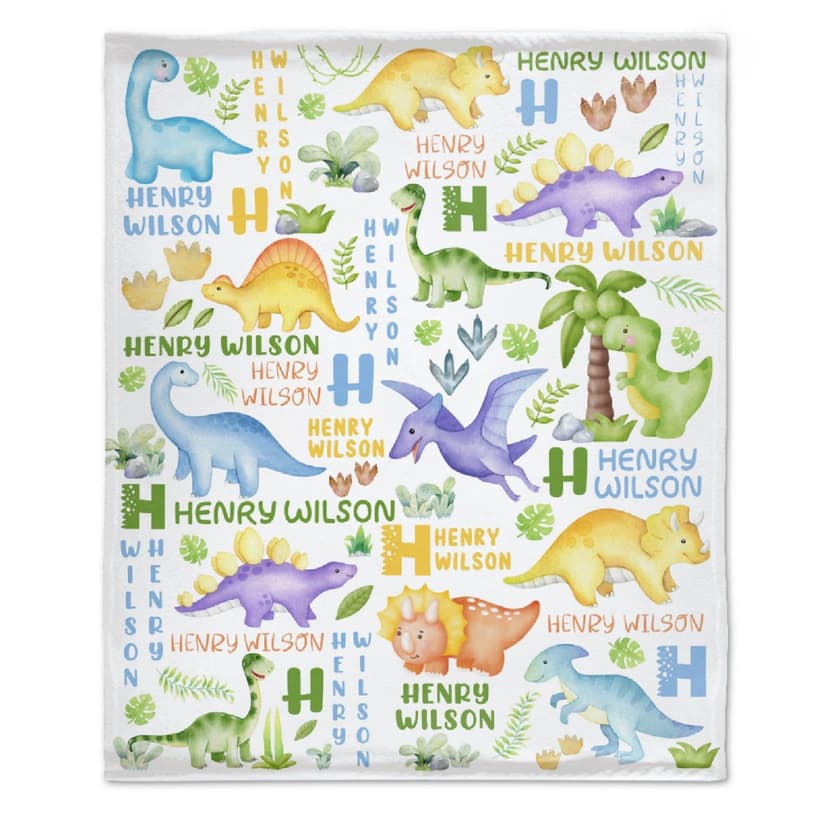 Personalized Baby Name Dinosaurs Blanket Gifts Ultra Soft Cozy Throw Flannel Blanket, Lightweight Fuzzy Fleece Blanket Warm Plush Throw Blankets for Couch, Sofa, Bed 40"x50" for Kids