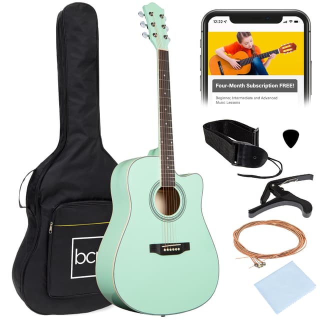 Best Choice Products 41in Beginner Acoustic Guitar Full Size All Wood Cutaway Guitar Starter Set w/Case, Strap, Capo, Strings, Picks - SoCal Green