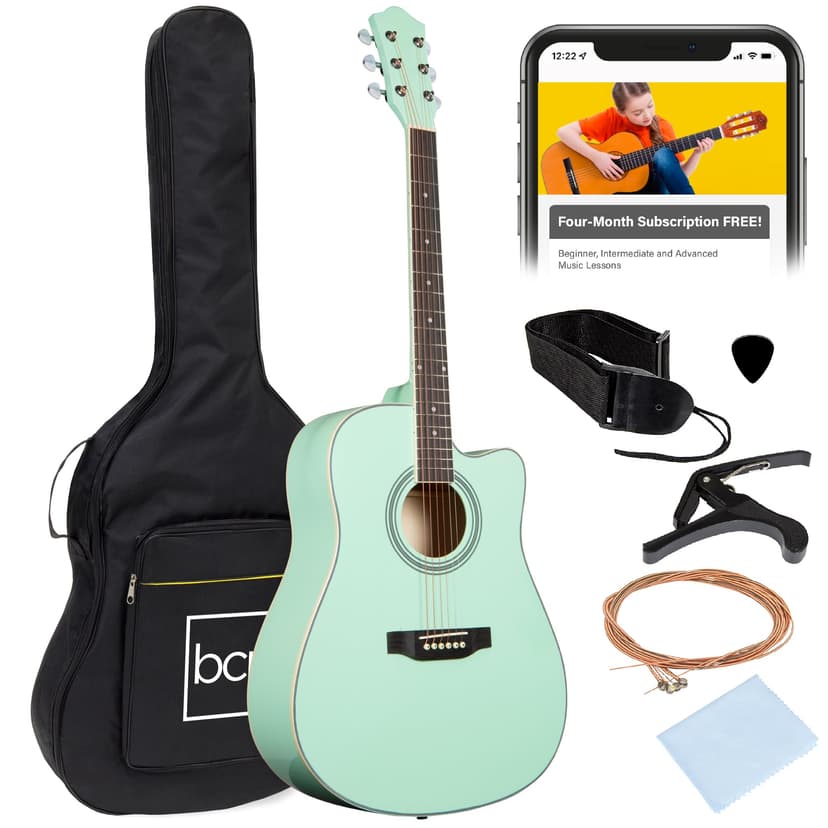 Best Choice Products 41in Beginner Acoustic Guitar Full Size All Wood Cutaway Guitar Starter Set w/Case, Strap, Capo, Strings, Picks - SoCal Green