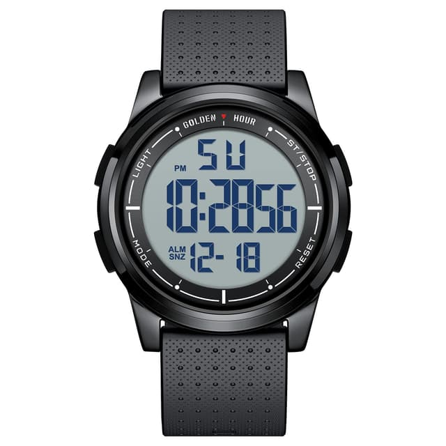 GOLDEN HOUR Ultra-Thin Minimalist Sports Waterproof Digital Watches Men with Wide-Angle Metal Case Bright Display Rubber Strap Wrist Watch for Men Women in Black