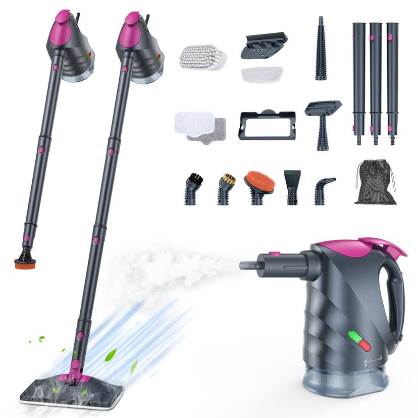 ScrubWiz 10-in-1 Steam Cleaner, Steam Mop & Detachable Handheld Steam cleaner with 320ml Water Tank, 10s Fast Heating, Portable Steamer for Kitchen, Floor, Tiles, Window, BBQ Grill, Car, Mid Gray