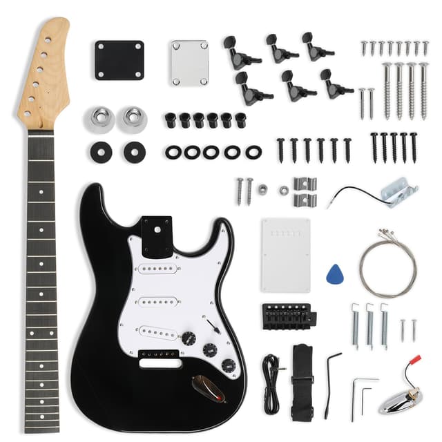 Ktaxon DIY Guitar Kit with Solid Body, Tech Fingerboard and Maple Neck, 6 String DIY Electric Guitar Kit with Classic Design, Easy Installation & Full Equipment to Build Your Own Guitar (KST-Black)
