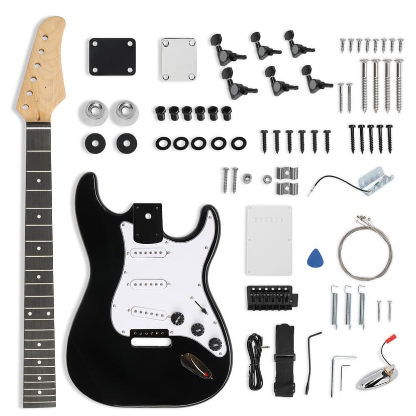 Ktaxon DIY Guitar Kit with Solid Body, Tech Fingerboard and Maple Neck, 6 String DIY Electric Guitar Kit with Classic Design, Easy Installation & Full Equipment to Build Your Own Guitar (KST-Black)