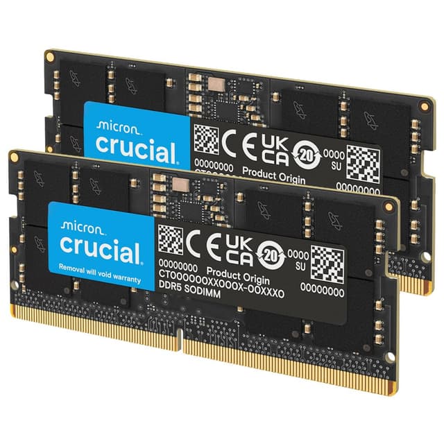 Crucial 32GB DDR5 RAM Kit (2x16GB), 5600MHz (or 5200MHz or 4800MHz) Laptop Memory 262-Pin SODIMM, Compatible with Intel Core and AMD Ryzen 7000, Black - CT2K16G56C46S5