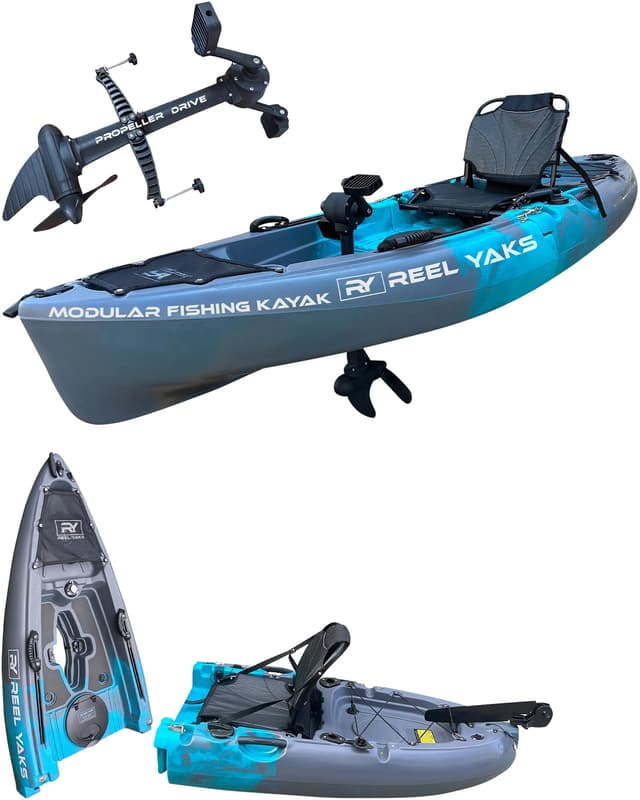 Reel Yaks Raptor Modular Fishing Kayak - Propeller Drive, 9.5ft, 380 lbs Capacity, Cyan Gray - Pedal Fishing Kayaks for Adults & Youth, Sit on Top, Compact Storage, Lightweight, Easy Transport