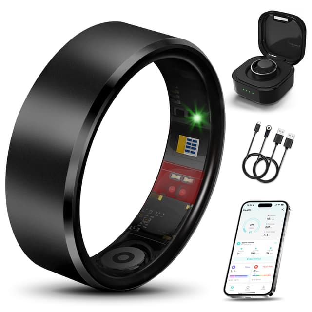 Milavan Smart Health Ring 2.0 for Women Men, Slim Scratch & Fingerprint Resistant Design,Efficient Chip Fitness Tracker, Monitors Heart, Blood Oxygen & Pressure, Sleep, Steps, Waterproof, Black 9