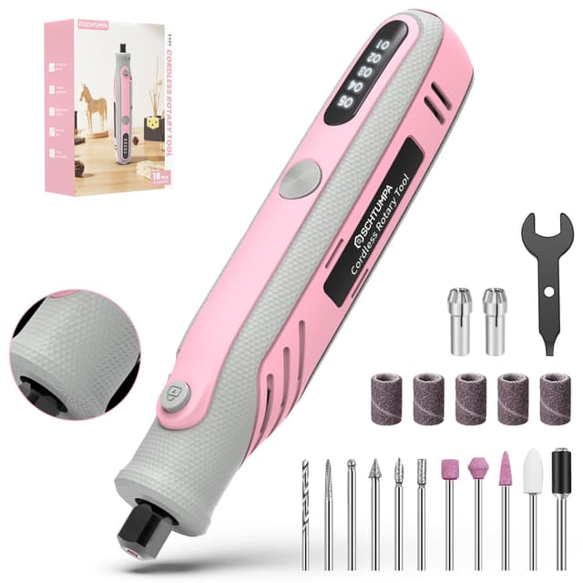 Rotary Tool, 4V Pink Cordless Rotary Tool with LED Display, Lasting Speed Memory, Rotary Tool Kit for Small DIY Project, Small and Light with Rubber Handle for Engraving, Sanding, Drilling, Polishing