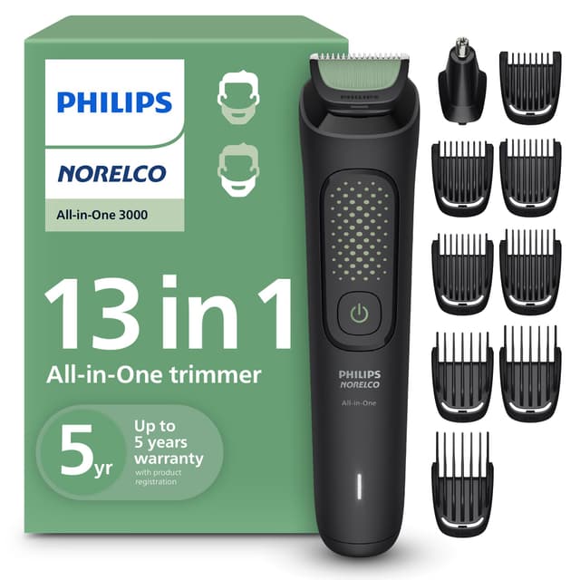 Philips Norelco All-in-One 3000 Series 13 in 1 Trimmer, Beard Styler & Men's Hair Clipper, 9 Length Settings & Self-Sharpening Skin-Friendly Blades, MG3919/50