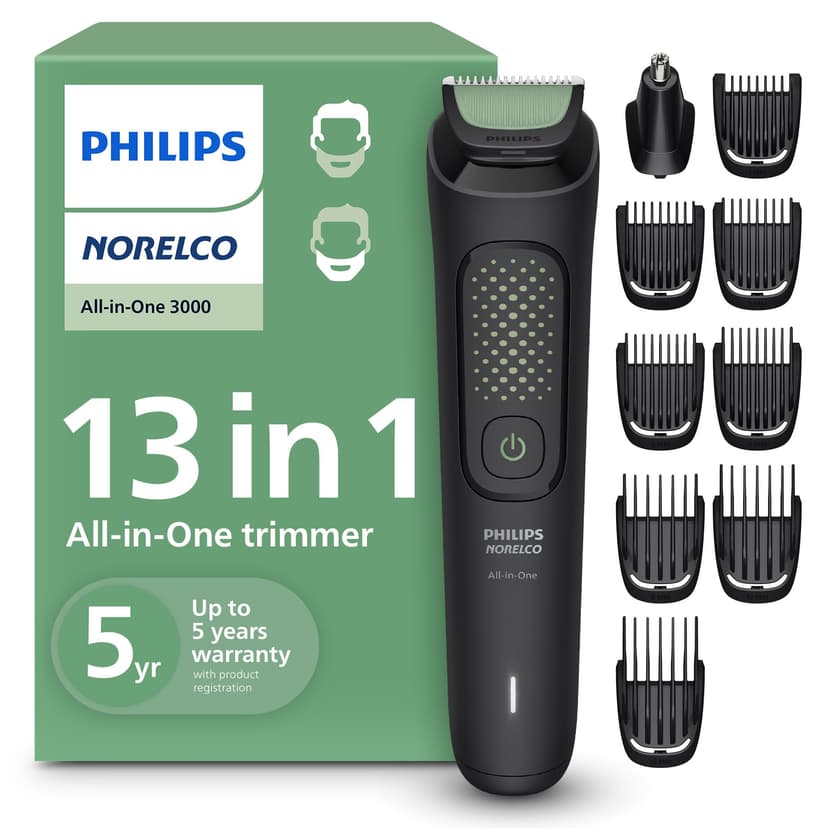 Philips Norelco All-in-One 3000 Series 13 in 1 Trimmer, Beard Styler & Men's Hair Clipper, 9 Length Settings & Self-Sharpening Skin-Friendly Blades, MG3919/50