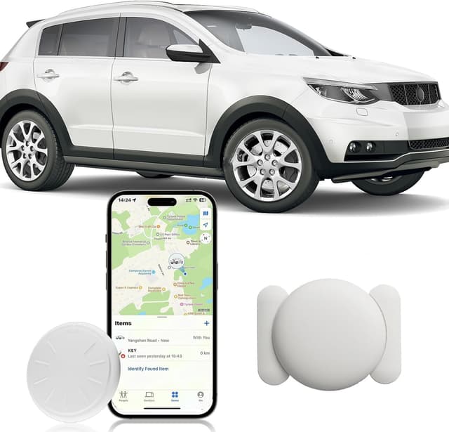 Mini Car GPS Tracking Device for Cars, Vehicles, 1PCS Real Time GPS Tracker for Vehicles Work with Find My (iOS Only), Hidden Car Tracker with Magnetic Case, No Monthly Fee (White)