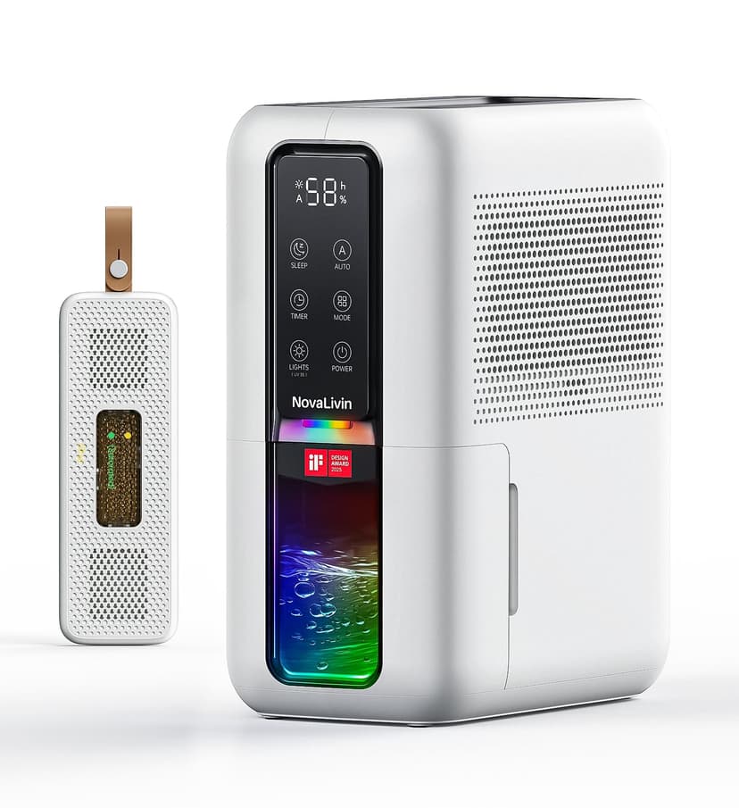 Dehumidifier for Home, Dehumidifiers for Bathroom, Bedroom, Living room, Closet with 68 OZ Water Tank, Moisture Absorbers, Auto Shut Off, Auto Humidity Control, 7 Colors LED Light, Black and White