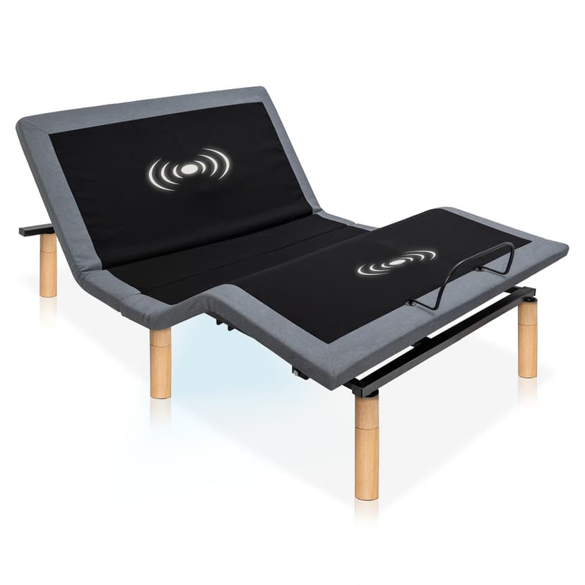 Hedva Adjustable Bed Frame with Massage Motors, 4 USB Ports, LED Light, 5-Minute Assembly, Multiple Preset Positions for Ultimate Comfort, Wireless Remote Control Adjustable Bed (Natural, Queen)