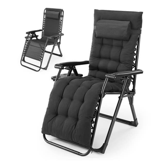 NEWBULIG Zero Gravity Chair, Folding Outdoor Patio Recliner, Reclining Camping Lounge Chair with Cup Holder Trays and Removable Cushion for Indoor Outdoor Beach