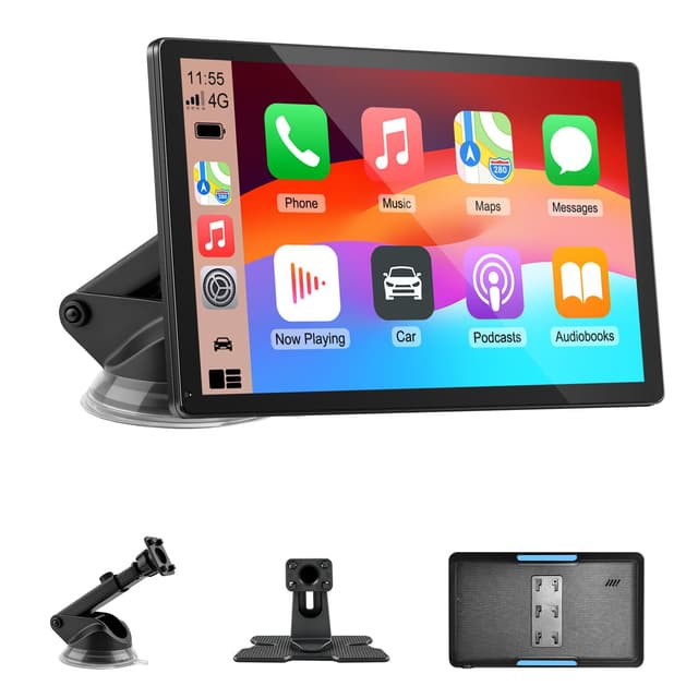 CarPlay Screen for Car, 9'' Wireless CarPlay & Android Auto - Smart Portable Touchscreen with Bluetooth/FM, Mirror Link, Voice Control, GPS Navigation, Hands-Free Calling, Plug & Play Car Play Screen