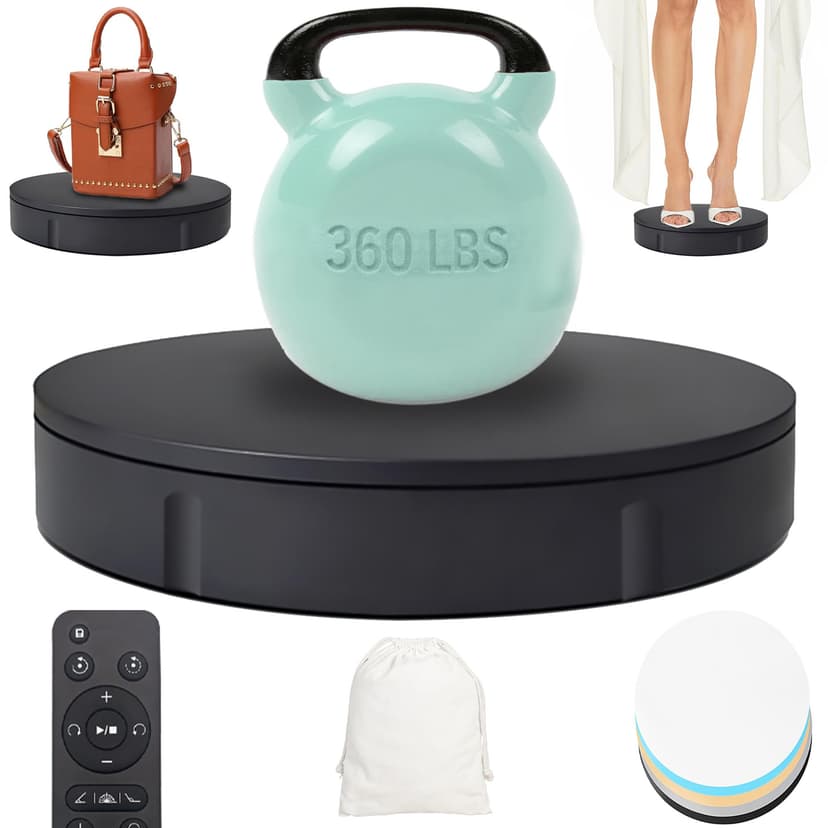 Prolee 360 Degree Rotating Turntable 12 Inch, 350lbs Capacity for Photography, Heavy Duty, Automatic Remote Control Display Platform with 5 Colour Surface Covers and Carry Bag