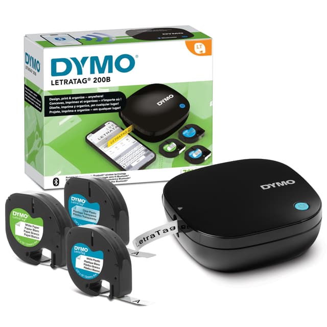 DYMO LetraTag 200B Bluetooth Compact Label Maker, Value Pack, Wireless Connection to iOS and Android, Includes 3 Assorted Label Tapes