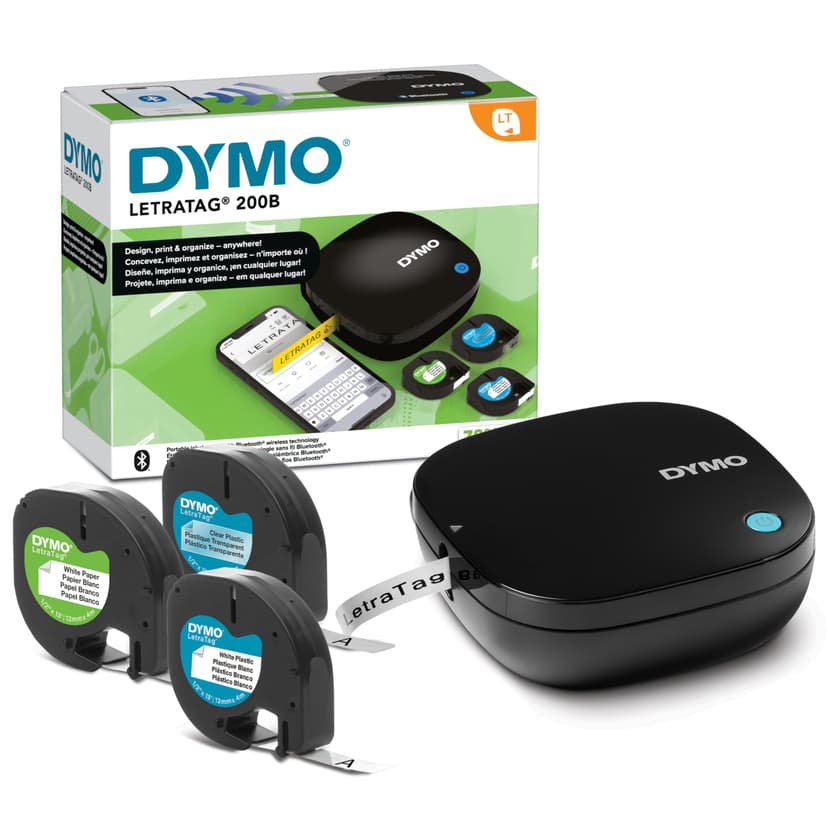 DYMO LetraTag 200B Bluetooth Compact Label Maker, Value Pack, Wireless Connection to iOS and Android, Includes 3 Assorted Label Tapes