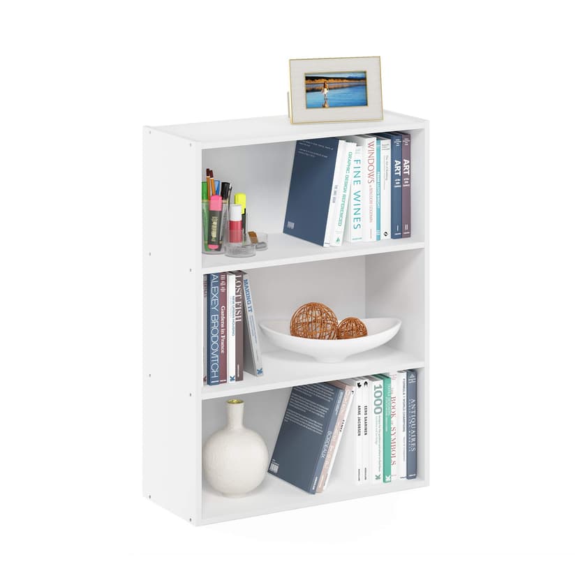 Furinno PASIR Book Shelf, 3-Tier Bookshelf, Storage Shelves Bookcase, 9.7 x 23.7 x 31.5, for Living Room, Bedroom, Home Office, Plain White