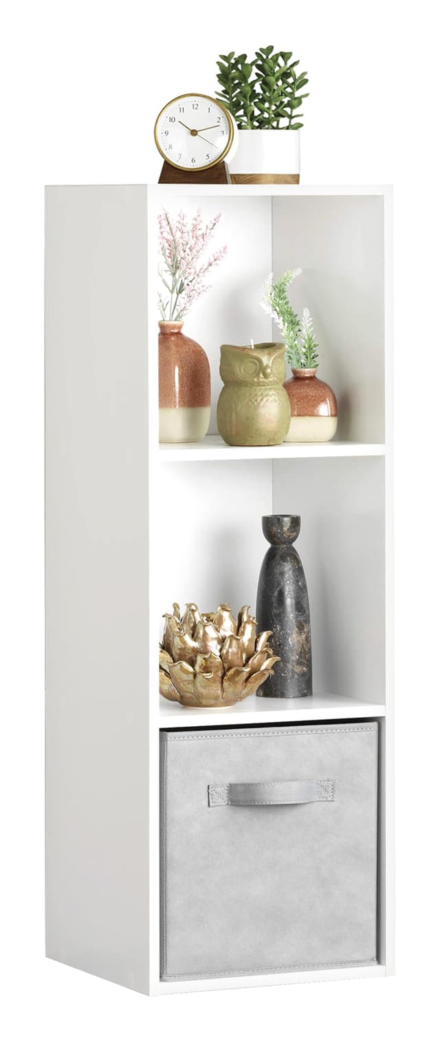 Whitmor 3 Cube Storage Organizer, 3 Tier Stackable MDF Wood Bookcase, Open Storage Display Bookshelf, Storage Cabinet for Living Room, Bedroom, Home, Office, 12.2" L x 11.7" W x 35.6" H, White