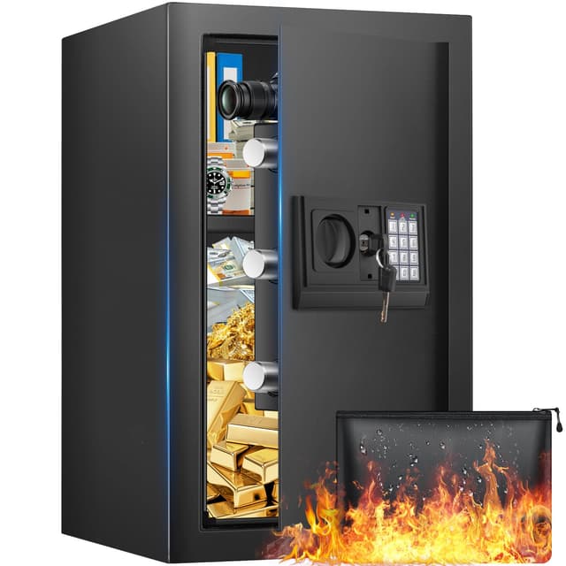 19.69 Inches Tall Safe Box, 3.3 Cuft Home Safe with Fireproof Waterproof Bag, Anti-Theft Digital Security Lock Box with Smart Alert System, Removable Shelf, Mute Function, Document Safes for Jewelry