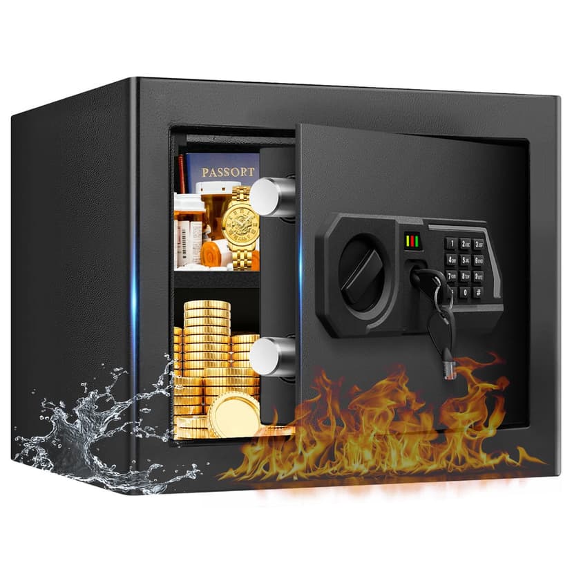 1.3 Cub Small Safes for Home Use Fire and Water Proof, Digital Security Box Fireproof Safe Box with Combination Lock, Smart Alarm System and Removable Shelf, Personal Safe for Home Documents Valuables