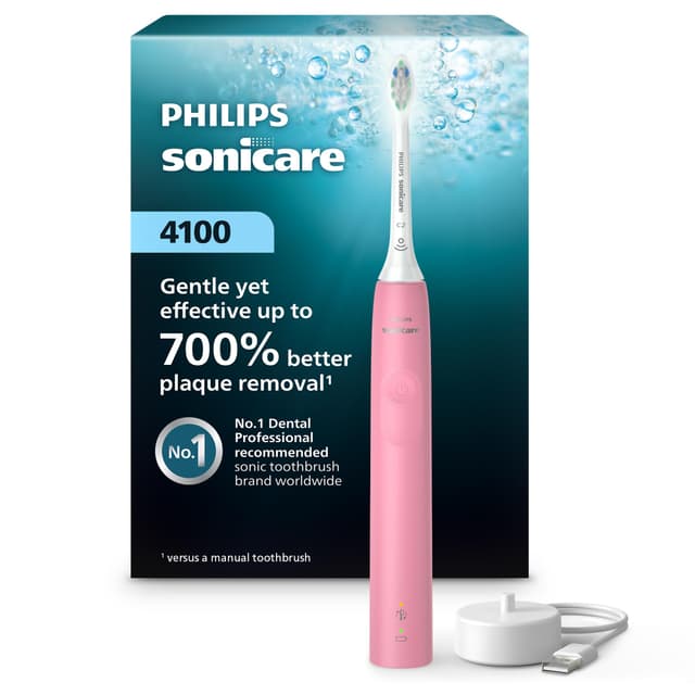 Philips Sonicare 4100 Series Electric Toothbrush - Sonic Toothbrush with Advanced Sonic Technology, Pressure Sensor, Two Intensity Settings, Smartimer & Quadpacer, Deep Pink, Model HX3681/26