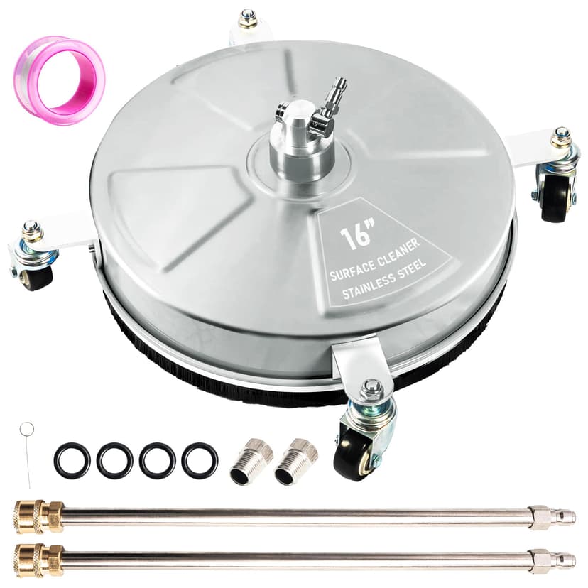 Wexo Palindrog 16" Pressure Washer Surface Cleaner with 4 Wheels, Stainless Steel Power Washer Surface Cleaner for Driveways Sidewalks Patios, 1/4" Quick Connector, 2 Extension Wand, 4000 PSI