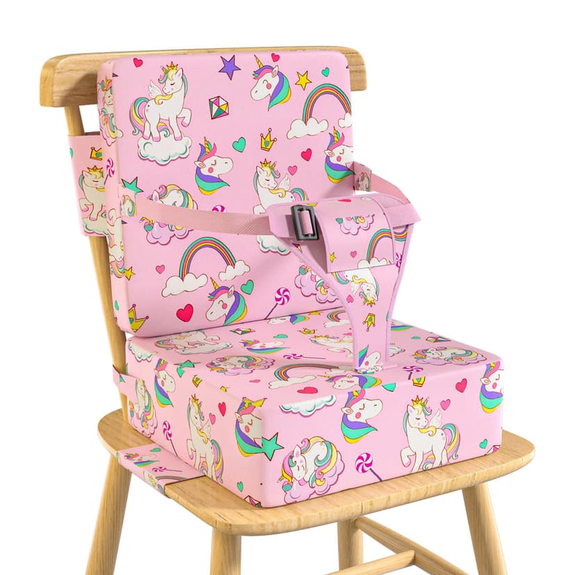 Vahlbeste Booster Seat for Kitchen Chair with Backrest & 4 Adjustable Straps, TPU Waterproof & Anti-Scratch Toddler Booster Seat for Dining Table, Removable & Non-Slip(Unicorn)