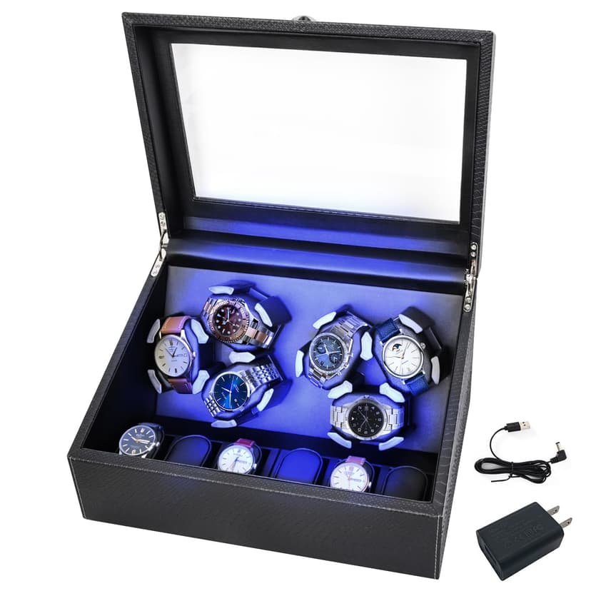 hightall Luxury Automatic Watch Winder for Rolex/Omega/Cartier | 6+6 for Automatic Watches with Whisper-Quiet Motor (<5dB), Anti-Scratch Memory Foam & Stable Base | Snakeskin PU,with Plug