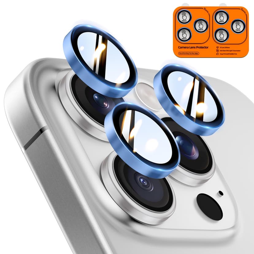 TOCOL for iPhone 14 Pro Max Camera Lens Protector/iPhone 14 Pro Camera Lens Protector Tempered Glass HD Individual Scratch Resistant Cover Accessories Case Friendly 2 Pack（Light Blue）