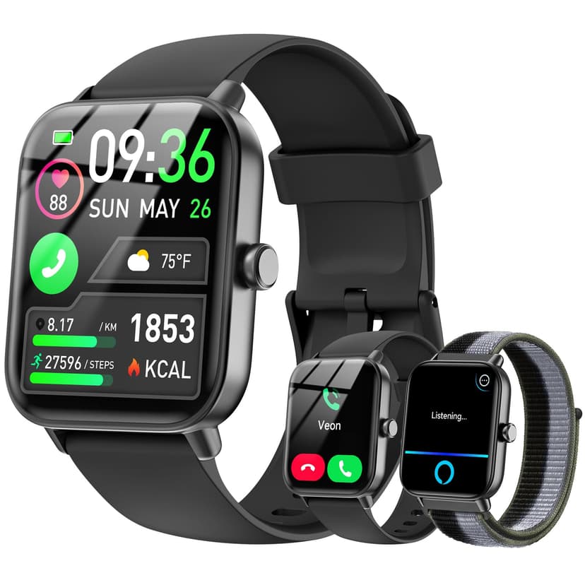 Smart Watches for Women/Men, Smart Watch for Android Phones and iPhone Compatible, Alexa Built-in, 1.8" Fitness Watches for Women, IP68 Waterproof /Bluetooth Call, Heart Rate/Sleep Monitor, Black