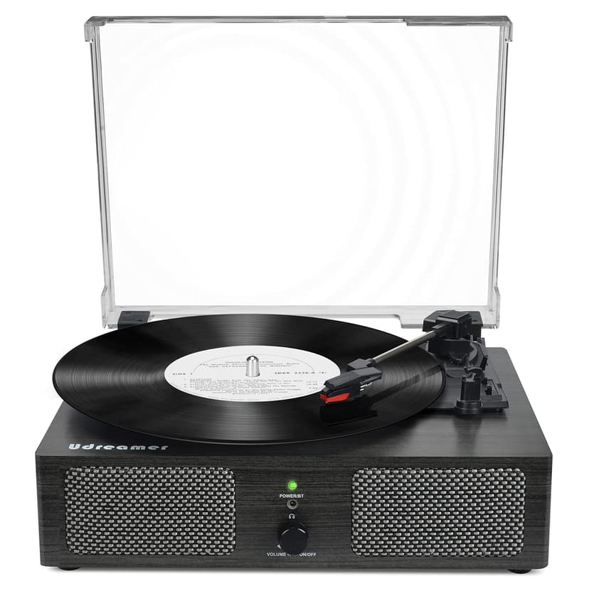 Vinyl Record Player Wireless Turntable with Built-in Speakers and USB Belt-Driven Vintage Phonograph Record Player 3 Speed for Entertainment and Home Decoration Black