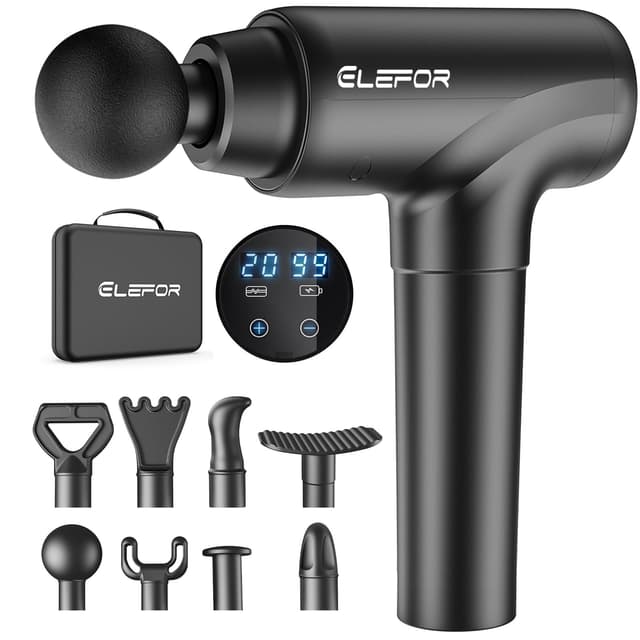 Elefor Massage Gun Deep Tissue,Percussion Back Massager Gun for Athletes Muscle Massage Gun for Pain Relief with 8 Massage Heads & 20 Speeds (Matte Black)