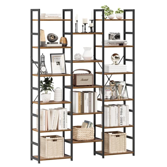 NUMENN Triple Column 6 Tier Bookshelf, Bookcase with 17 Open Display Shelves, Adjustable Rustic Industrial Style Book Shelves, Modern Bookshelves for Bedroom, Living Room and Home Office, Vintage