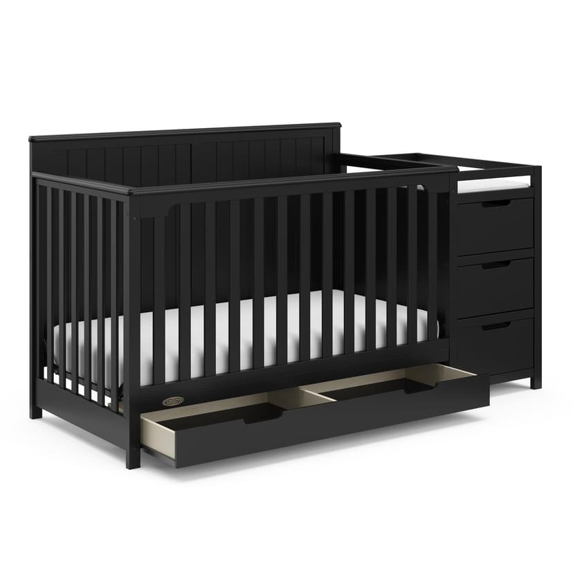 Graco Hadley 5-in-1 Convertible Crib & Changer (Black) – GREENGUARD Gold Certified, Fits Standard Crib Mattress, Converts to Toddler Bed and Full Bed, 4 Adjustable Mattress Heights
