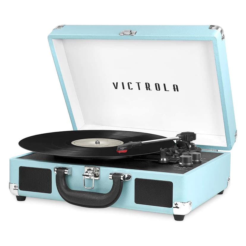 Victrola Journey Bluetooth Portable Suitcase Record Player – with Built-in Speakers, 3 Speed Vinyl Record Player, RCA Out, Headphone Jack (Turquoise)