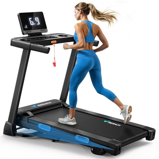 MERACH Treadmill with Incline 6%-15%, 300 LBS Capacity Foldable Running Treadmills for Home, 0.5-7.5MPH Quiet 2.5HP Brushless Double Deck Incline Foldinng Treadmill LED Display with Smart APP