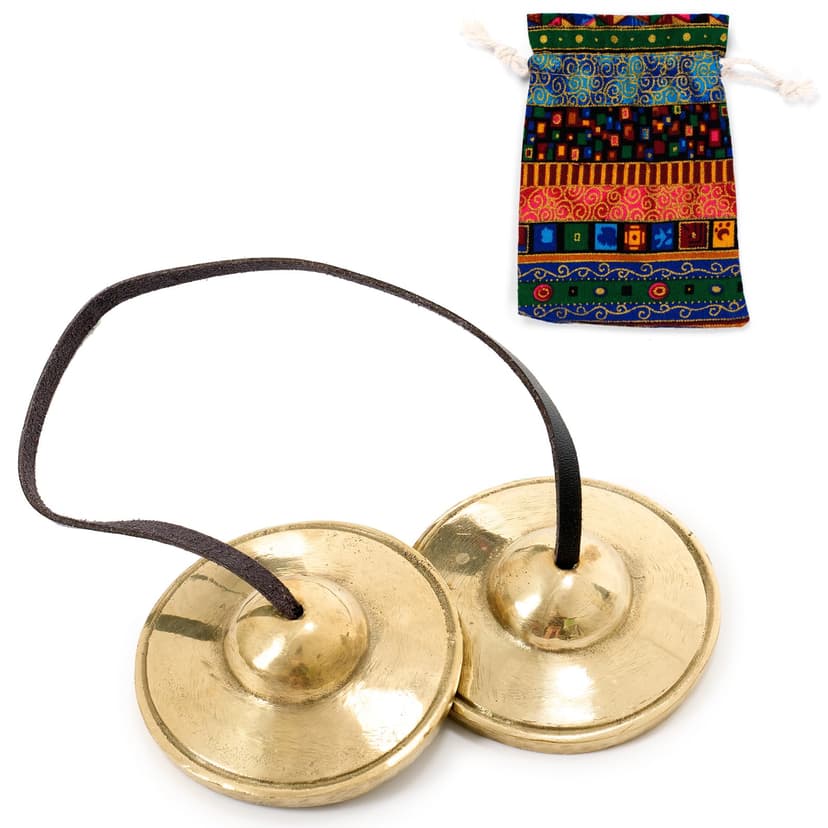 Boao Tibetan Bells Tingsha Cymbals Meditation Chime Bells with Tibetan Drawstring Cloth Bag, 6.3 cm Yoga Finger Meditation Chime for Percussion Instrument(Smooth Embossed)